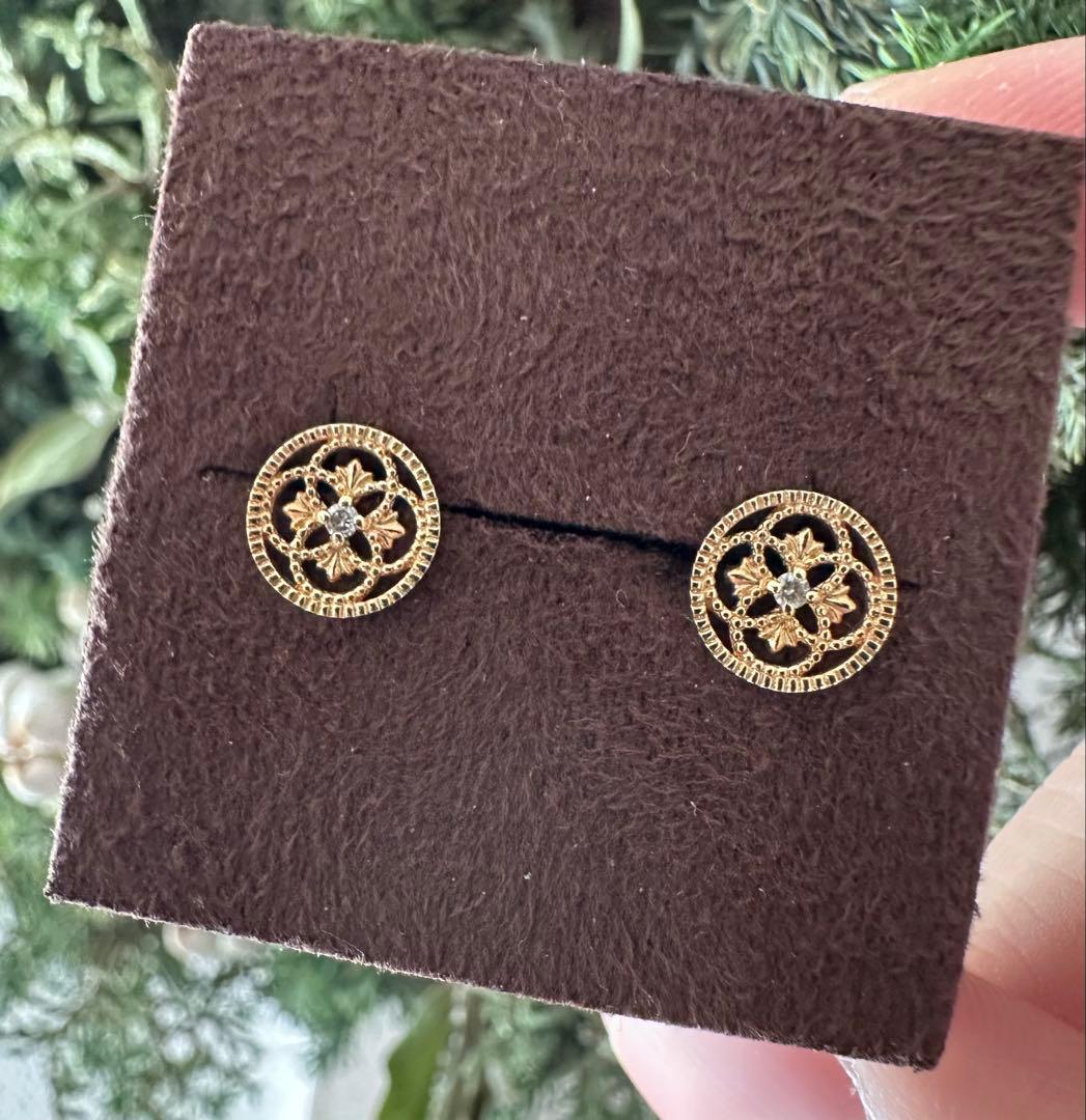 agete アガット　透かし模様　K14 ダイヤ ピアス　K18ポスト＆キャッチ