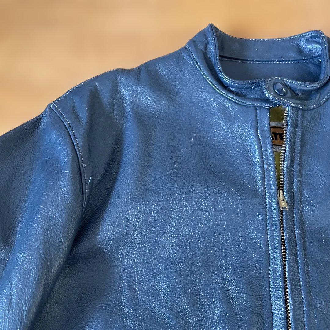 70s bates シングルレザージャケット　ブルーグレー