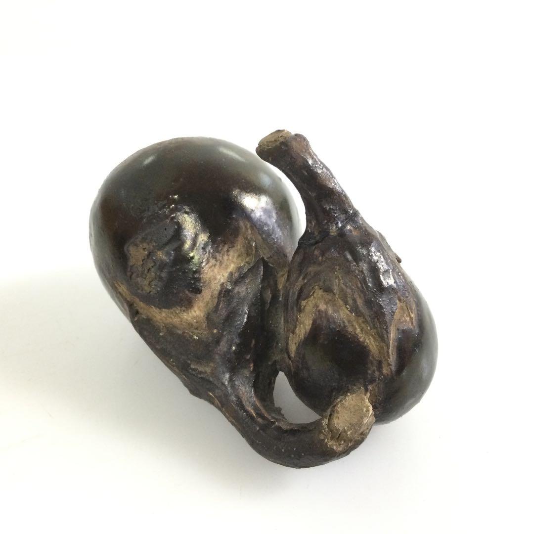 初代佐々木二六作 茄子置物 二六焼 箱付 Maヤ 検)水月焼 楽山焼