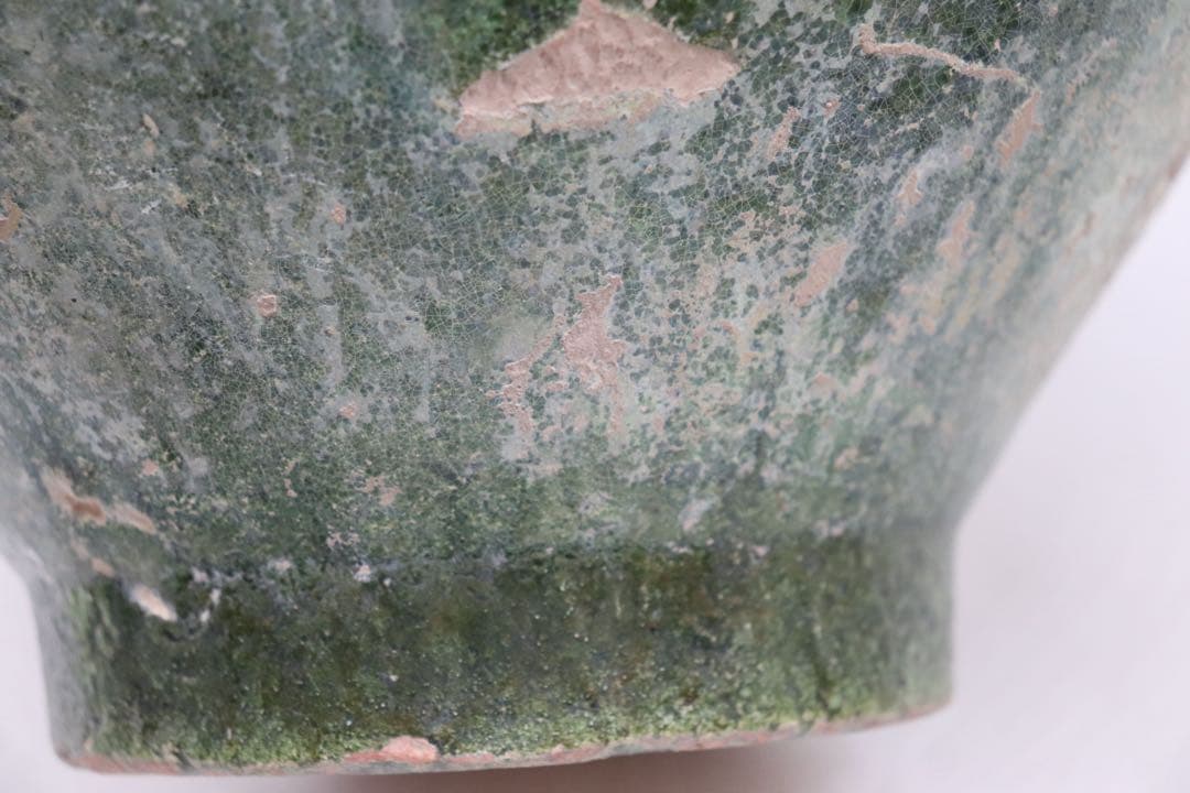 中国　漢時代　緑釉舗首耳大瓶　銀化緑釉　アンティーク　送料込み251014