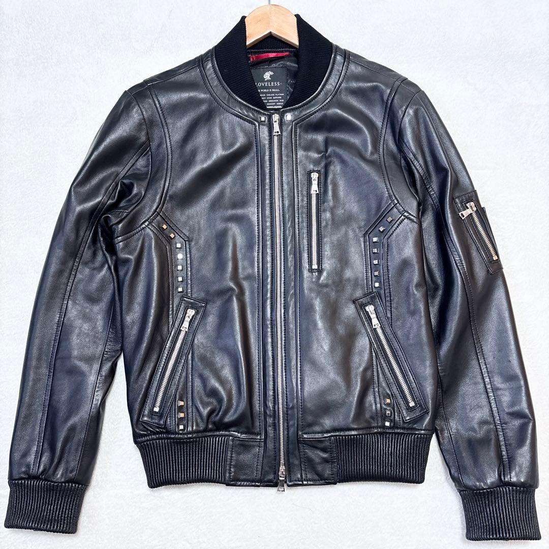 LOVELESS シングルライダース MA-1 羊革 スタッズ ブラック