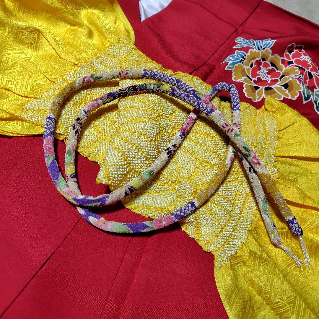 正絹 紅型調赤振袖＆長襦袢＆帯揚げ帯締めセット