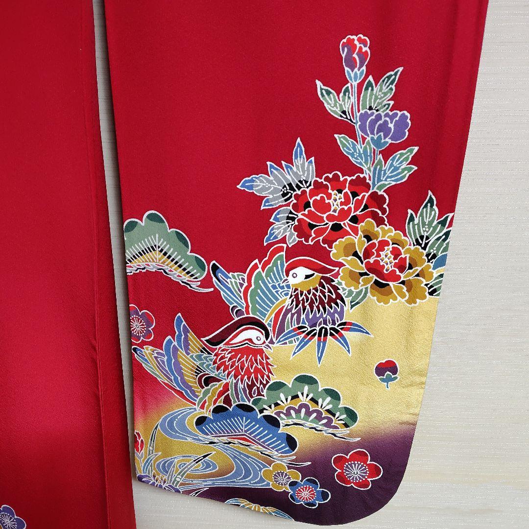 正絹 紅型調赤振袖＆長襦袢＆帯揚げ帯締めセット