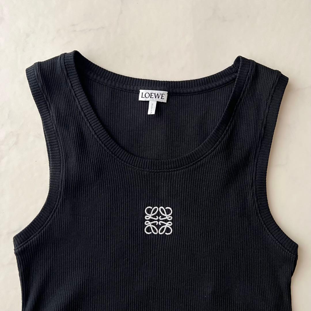 現行品 ロエベ クロップドタンクトップ アナグラム刺繍 ブラック ノースリーブS