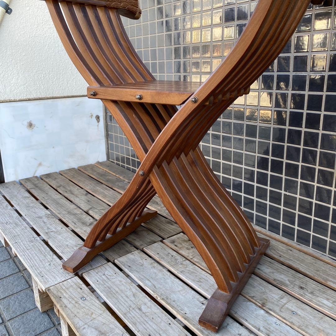 A.イタリア サボナローラチェア ヴィンテージ 折りたたみ 木彫り 家具