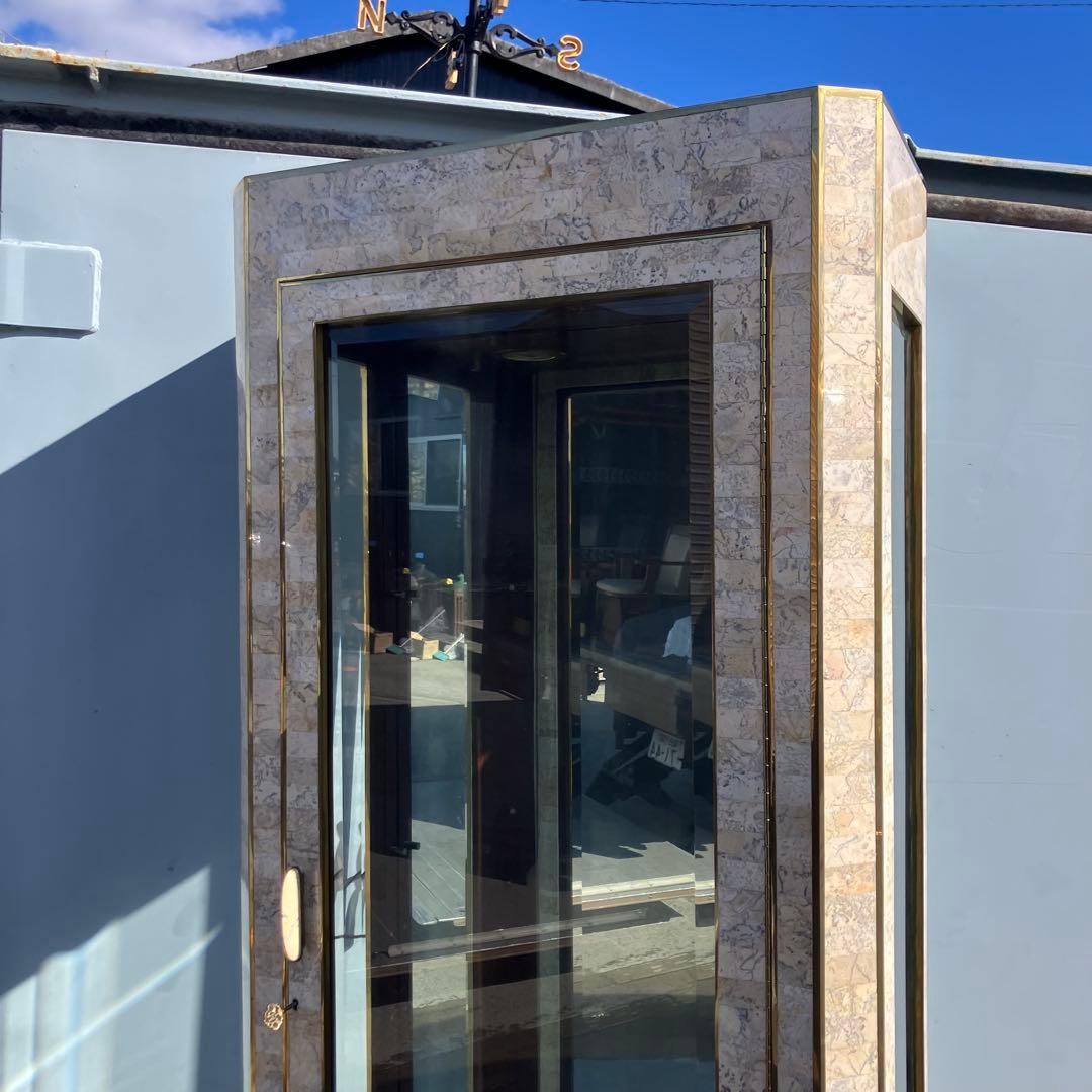 イタリア家具 大理石張り ガラスショーケース 飾り棚 アンティーク ビンテージ