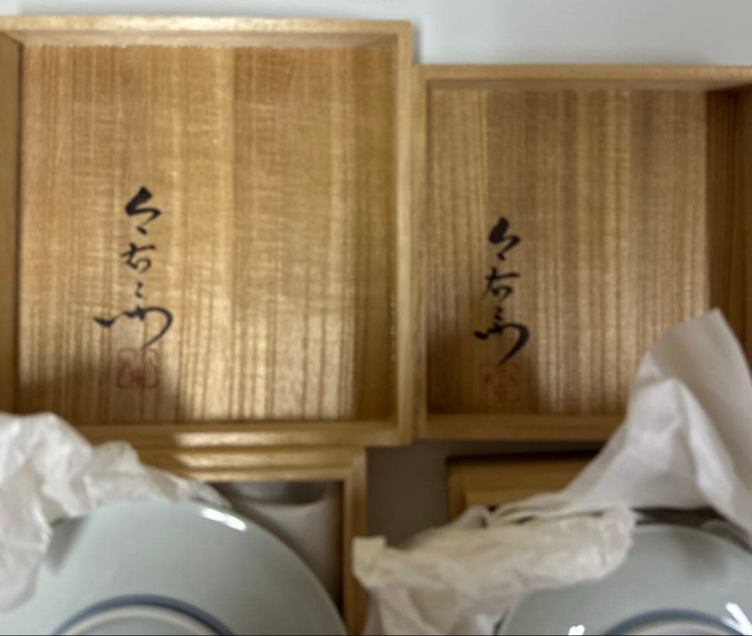 未使用　有田焼　重要無形文化財 今右衛門窯 色絵磁器 錦万年青絵　飾皿　2枚組