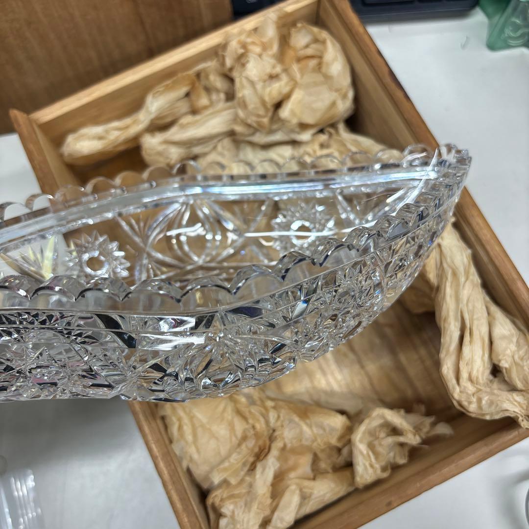【未使用】変り皿　チェコスロバキア製　クリスタル　ダイヤカットグラス