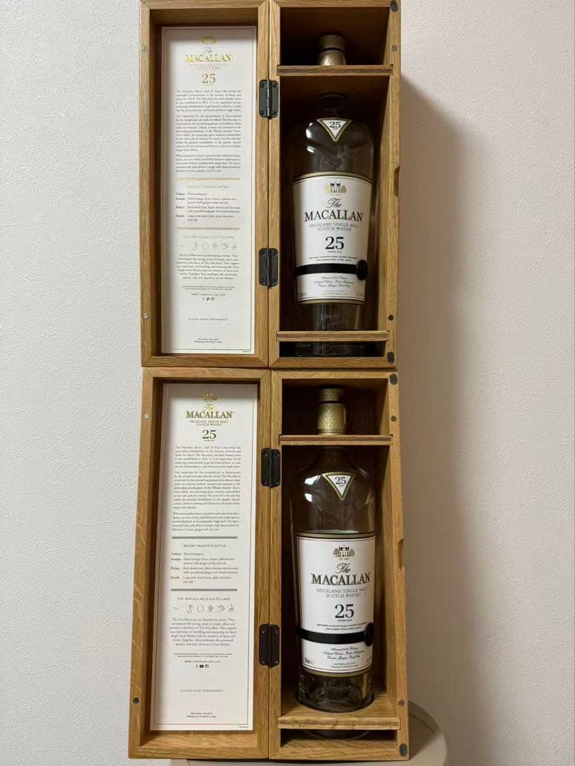 MACALLAN 25年 シングルモルトウイスキー 木箱入り　空瓶2本セット