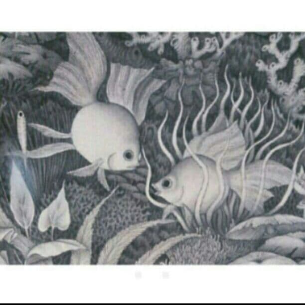水彩画 自然 風景画 魚 海 絵画 インテリア アジアン モノクロ バリ 壁飾り