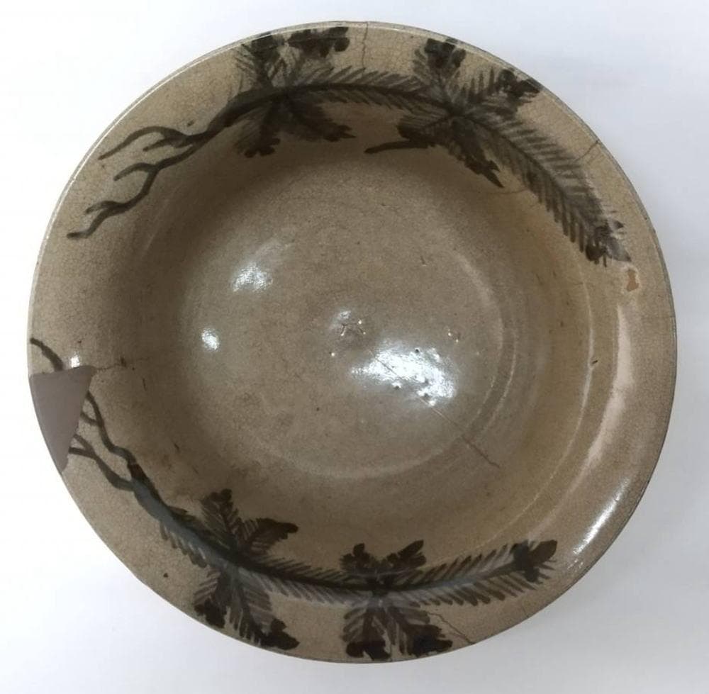 古唐津 水指 根引き松 絵唐津 金継ぎ（修復あり） 箱付 骨董 WWTT183