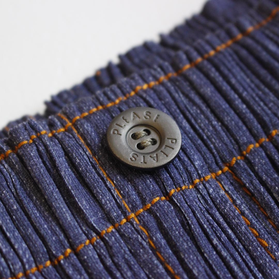 【極美品】PLEATS PLEASE デニム転写スカート Lサイズ ネイビー