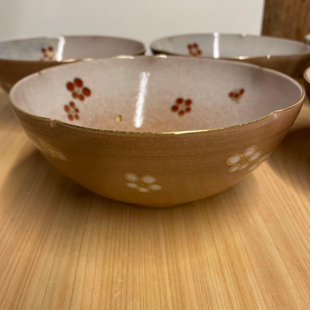 澤村陶哉　紅白梅文　向付　5客　陶磁器　茶道具