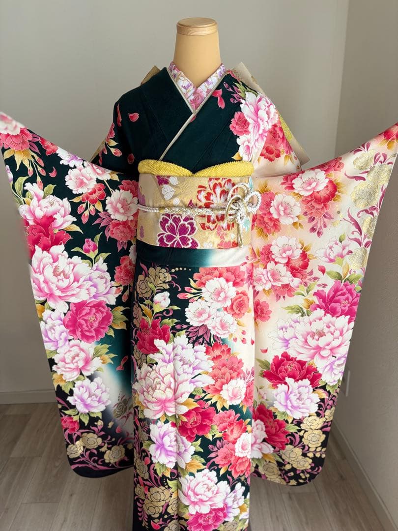 専用です⭐️豪華絢爛　振袖フルセット　正絹振袖　正絹袋帯　成人式　深緑系