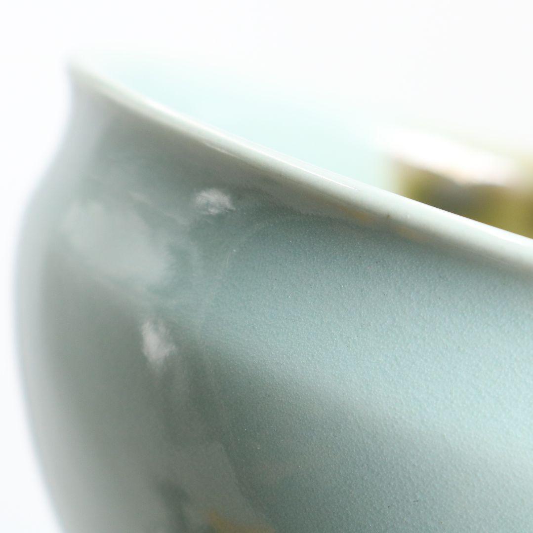 帝室技芸員 初代 諏訪蘇山作 飛青磁 天目茶碗 辰砂 茶道具 共箱　M832