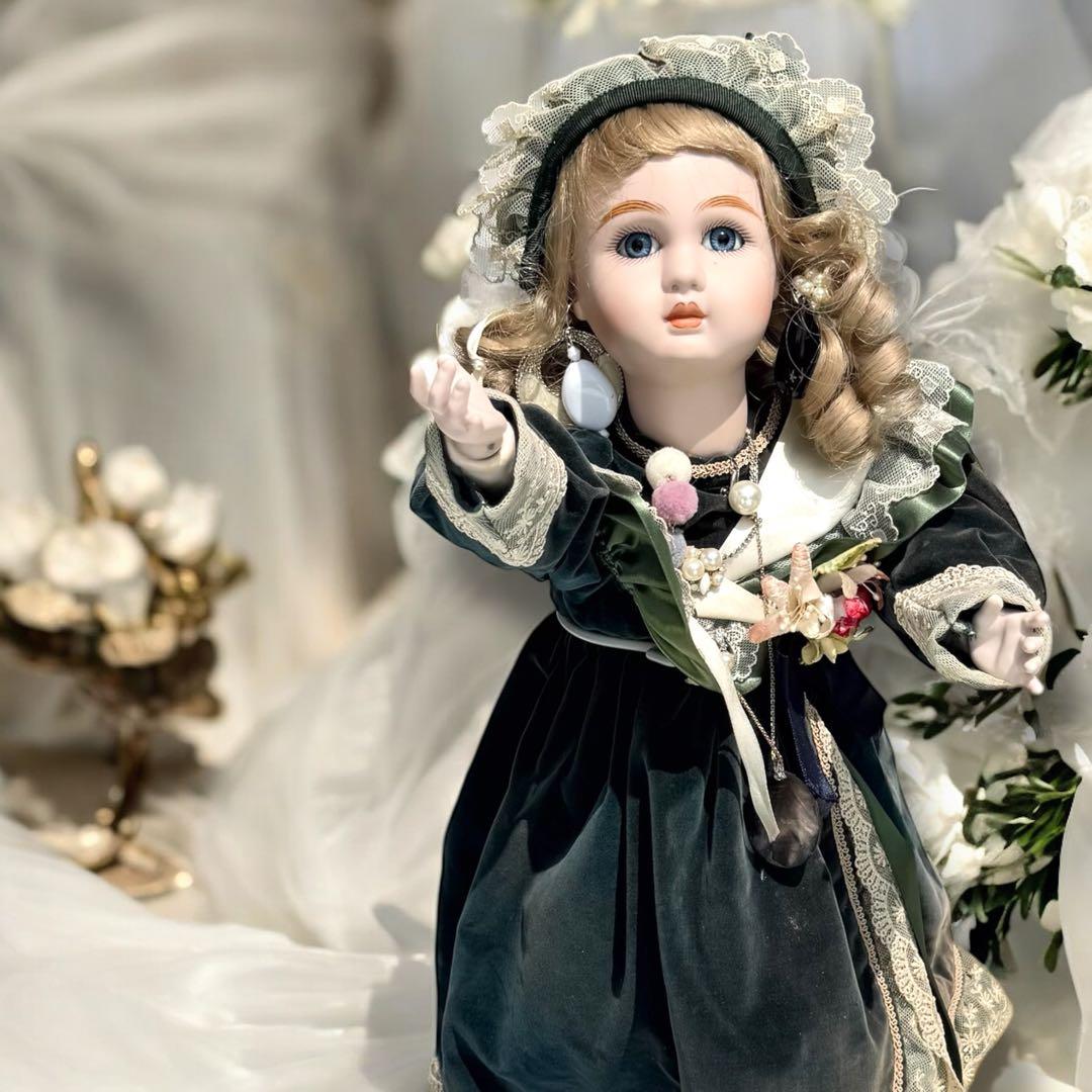 ノエル ビスクドール スタイナー リプロ フレンチ グリーン ドレス ボネ