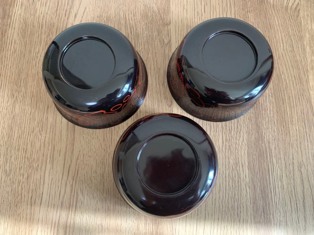 吉野塗　時代物　木芙蓉文のお椀3客　検懐石道具吉野塗　飯碗　吸物椀　珍品　蓋皿