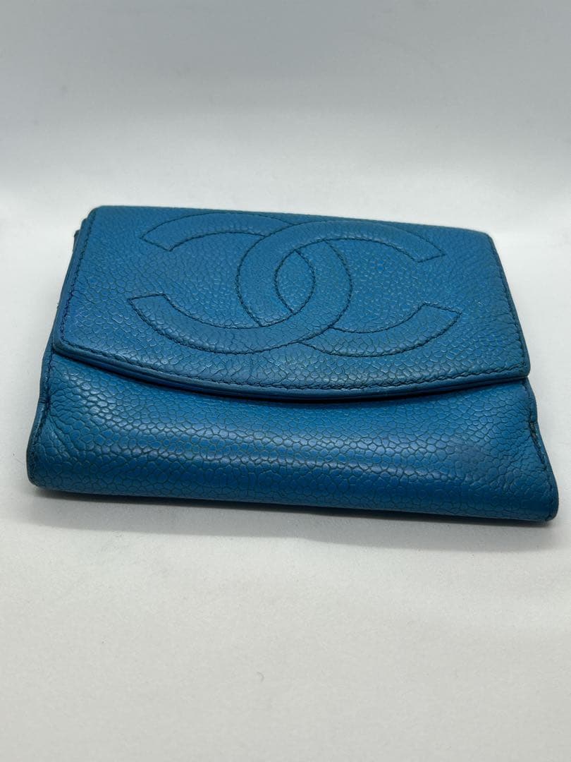 正規品✨CHANEL シールあり✨二つ折り財布 ブルー/704