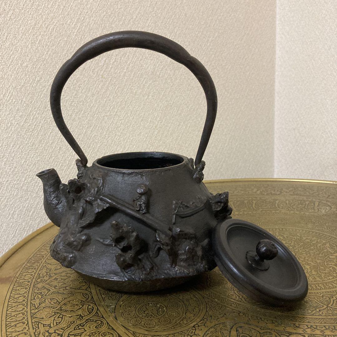 珍品　上田照房 山水山家曳舟盛上鉄瓶　茶道具