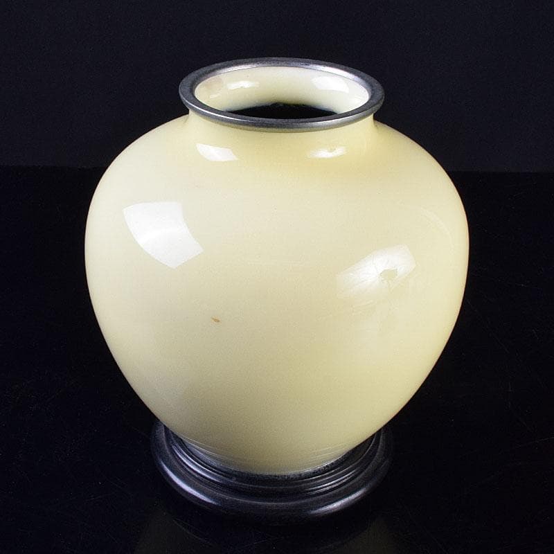 七宝焼　林武生作　黄地　四君子文　花瓶　共箱　M　R9341H