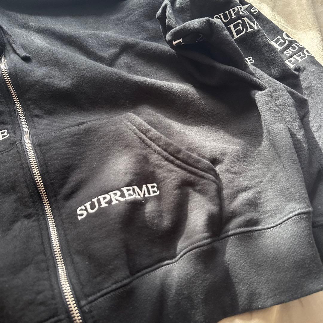 SUPREME L 刺繍　ロゴ　ジップアップ　パーカー ブラック　黒　裏起毛