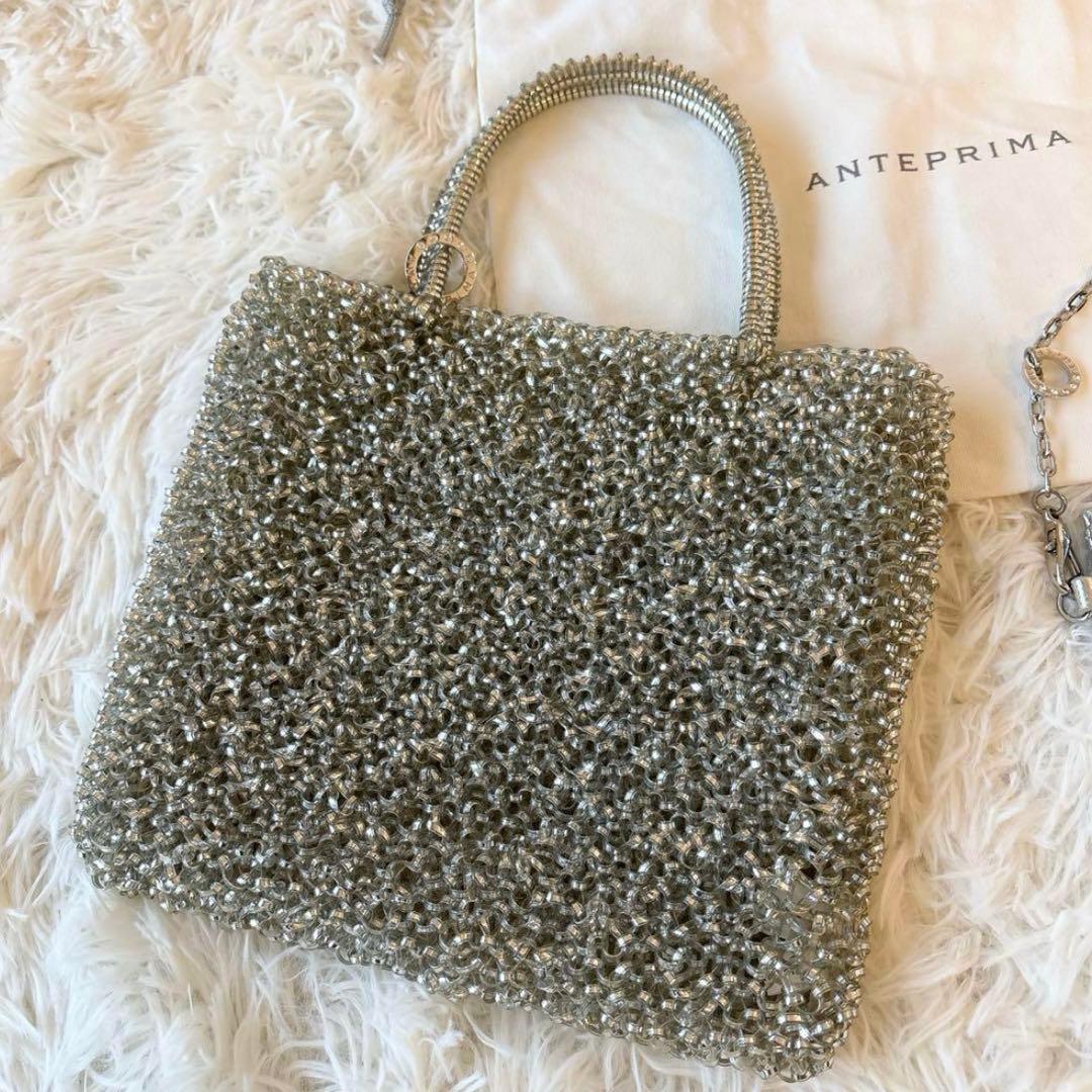 極美品 アンテプリマ スタンダード スクエア シルバー ワイヤーバッグ インナー