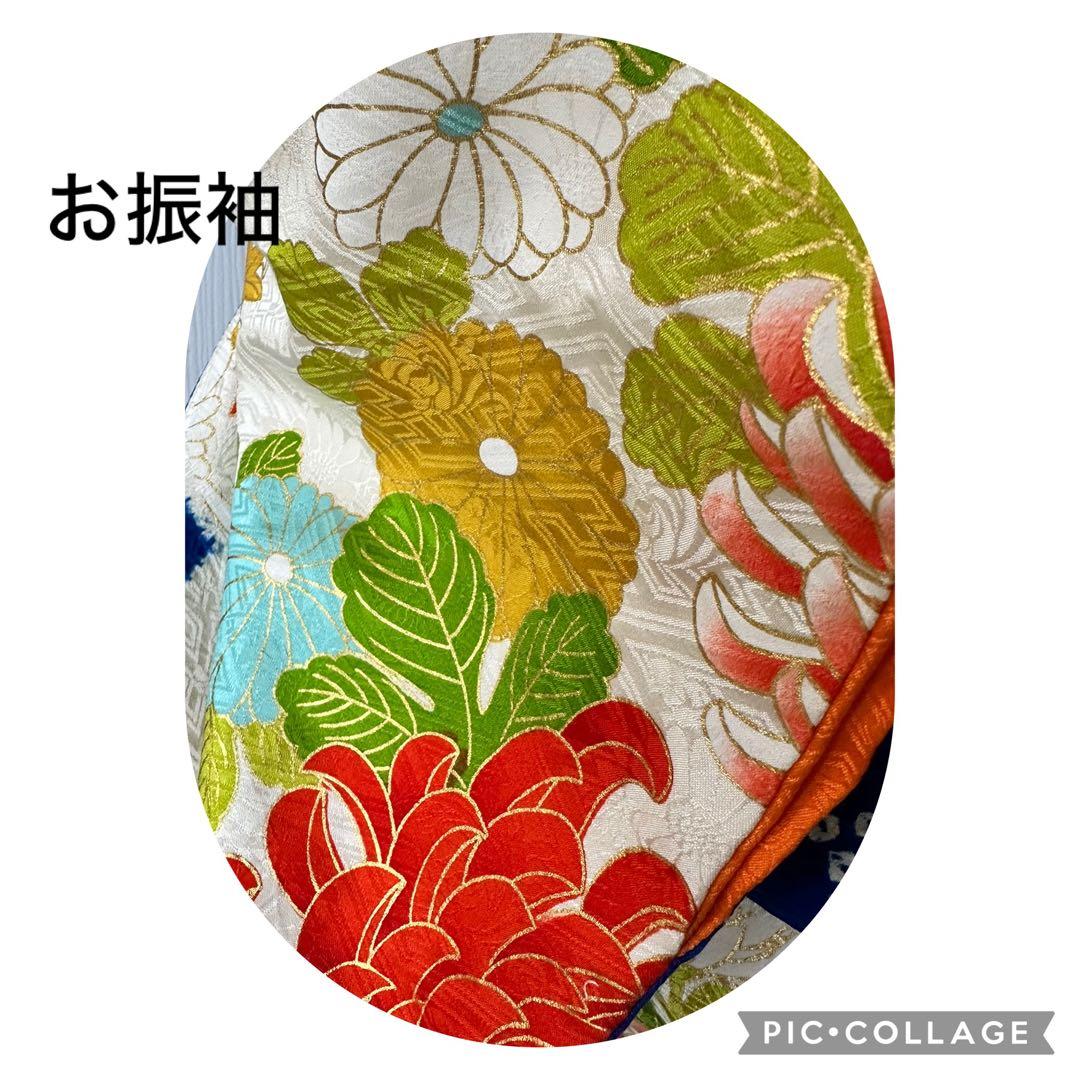 candy 豪華❣️可愛いお振袖です。正絹　合わせ襟　総絞り　紺