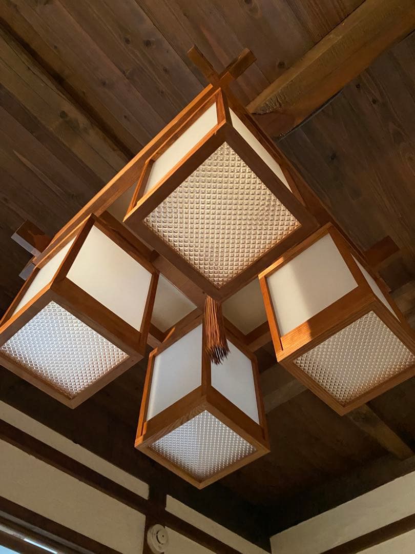 zz出品　　職人仕上げ 吊り下げ照明 木枠×乳白アクリル 60cm角