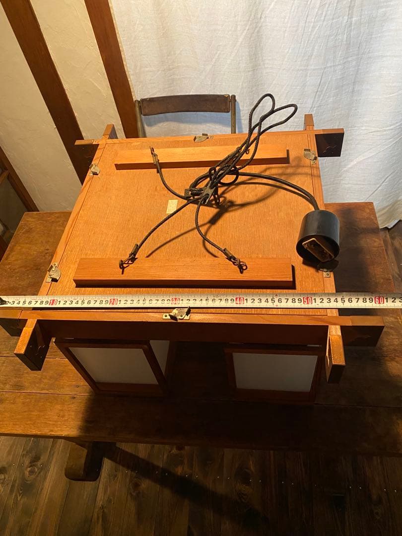 zz出品　　職人仕上げ 吊り下げ照明 木枠×乳白アクリル 60cm角