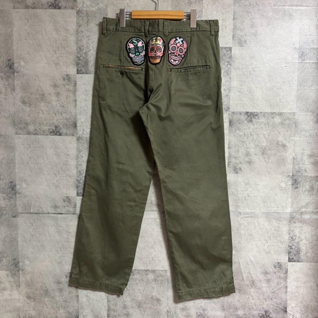 SASQUATCH fabrix メキシカンスカル　刺繍　チノパンツ M251