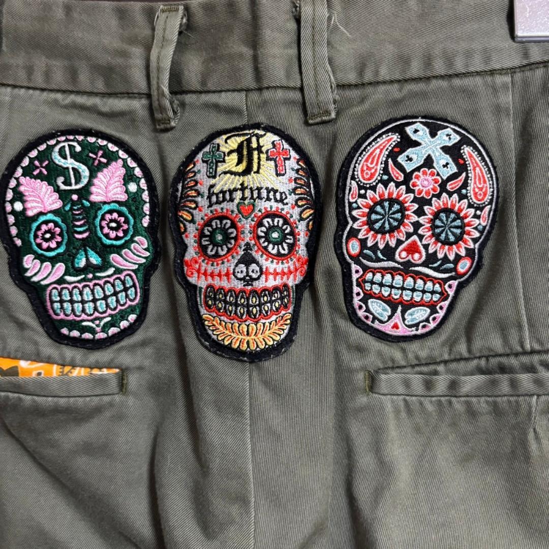 SASQUATCH fabrix メキシカンスカル　刺繍　チノパンツ M251