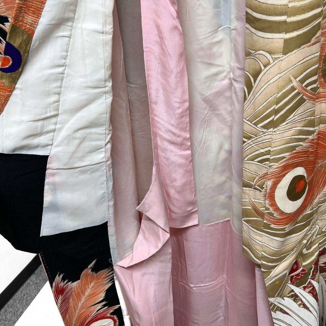 アンティーク　刺繍　金狛刺繍　鳳凰　羽模様　振袖　引き摺り　着物　104a p