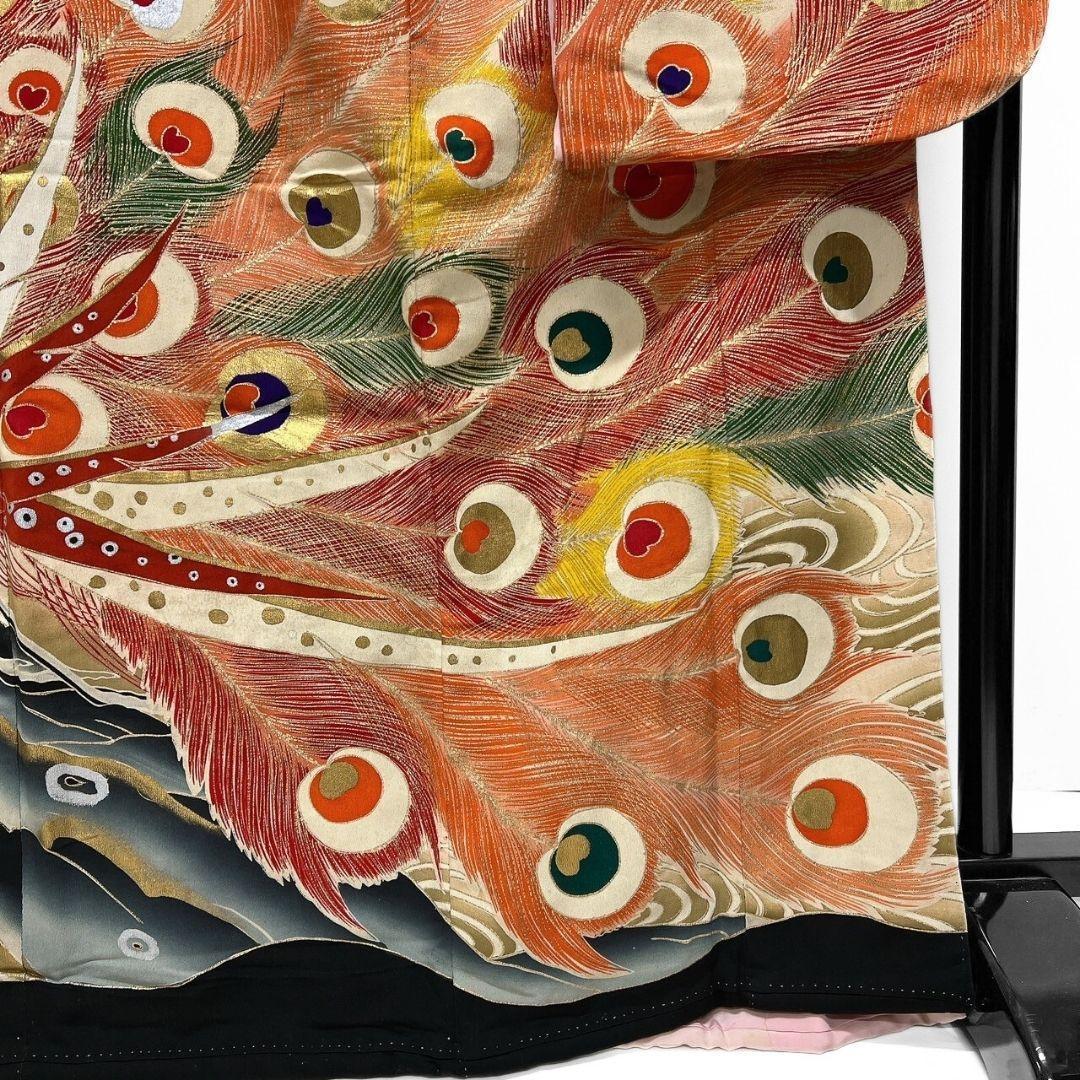 アンティーク　刺繍　金狛刺繍　鳳凰　羽模様　振袖　引き摺り　着物　104a p