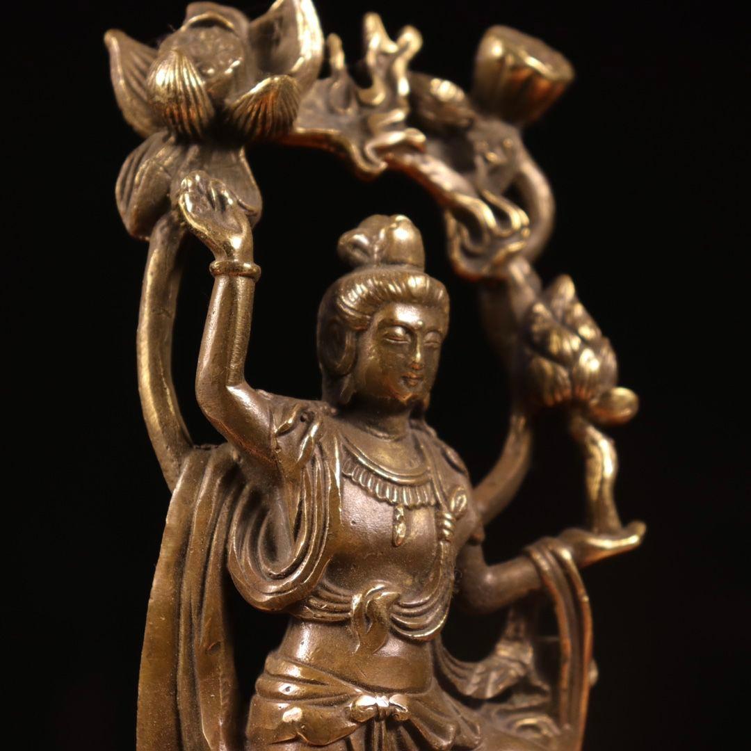 仏像 飛天蓮根観音菩薩 置物 観世音仏 装飾品 工芸品 美術品