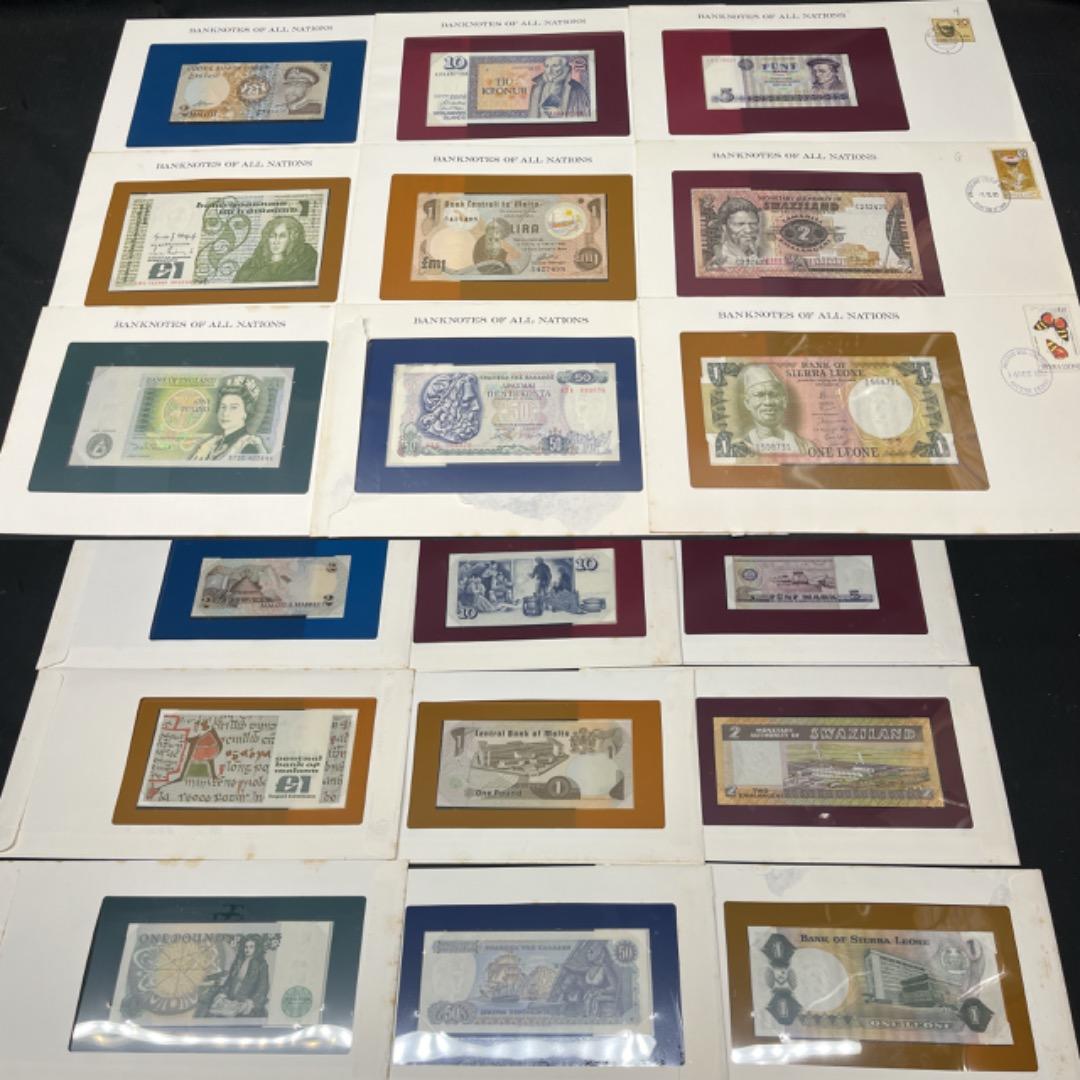 ▽Cc右1064 海外紙幣ピン札BANKNOTES OF NATIONS 72点