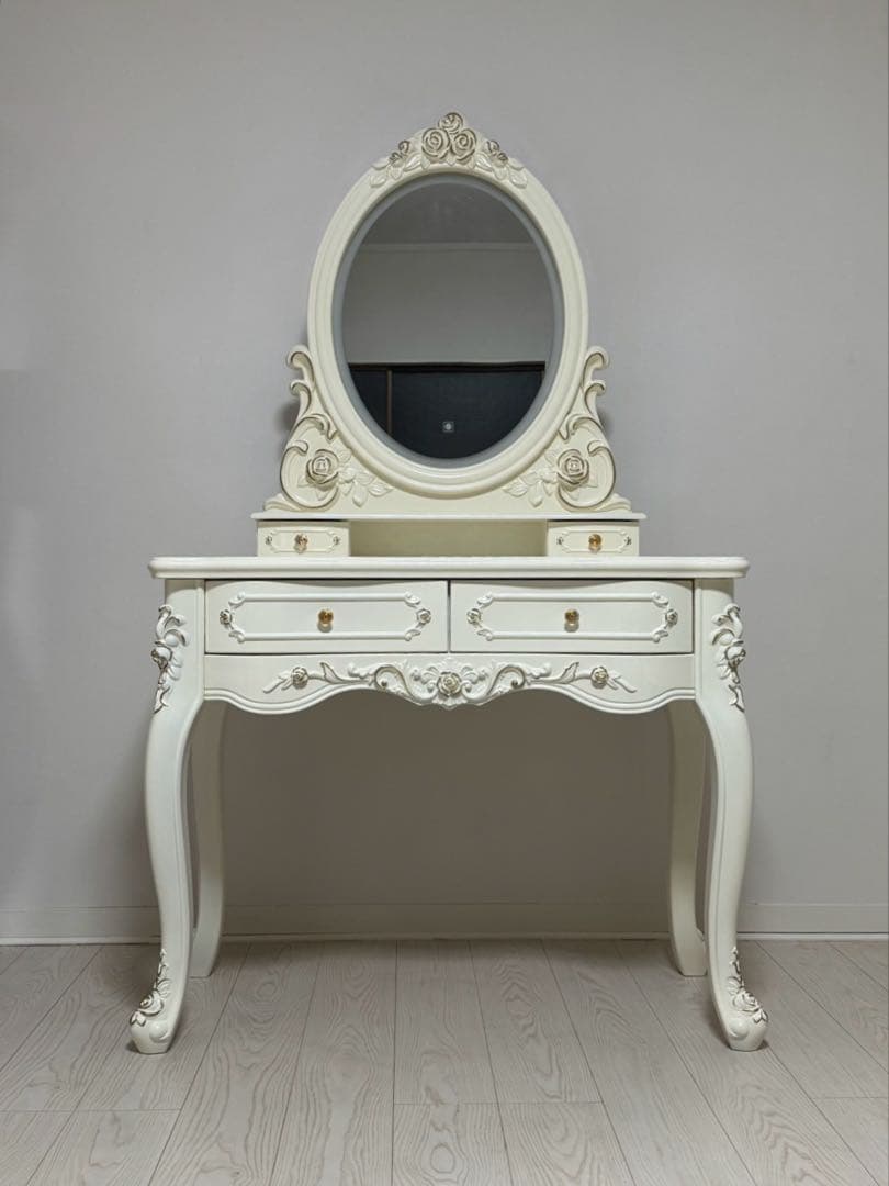 LEDミラー付きロココ調アンティーク可愛いドレッサー化粧台 横幅100cm