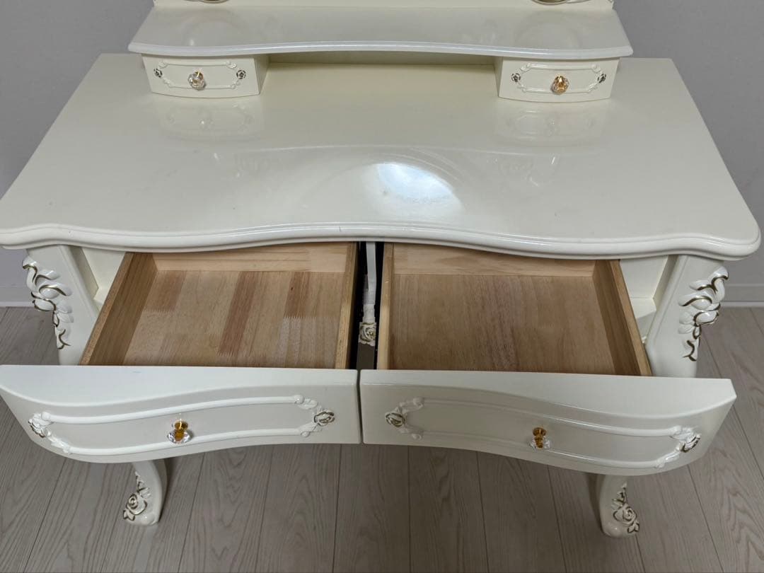 LEDミラー付きロココ調アンティーク可愛いドレッサー化粧台 横幅100cm