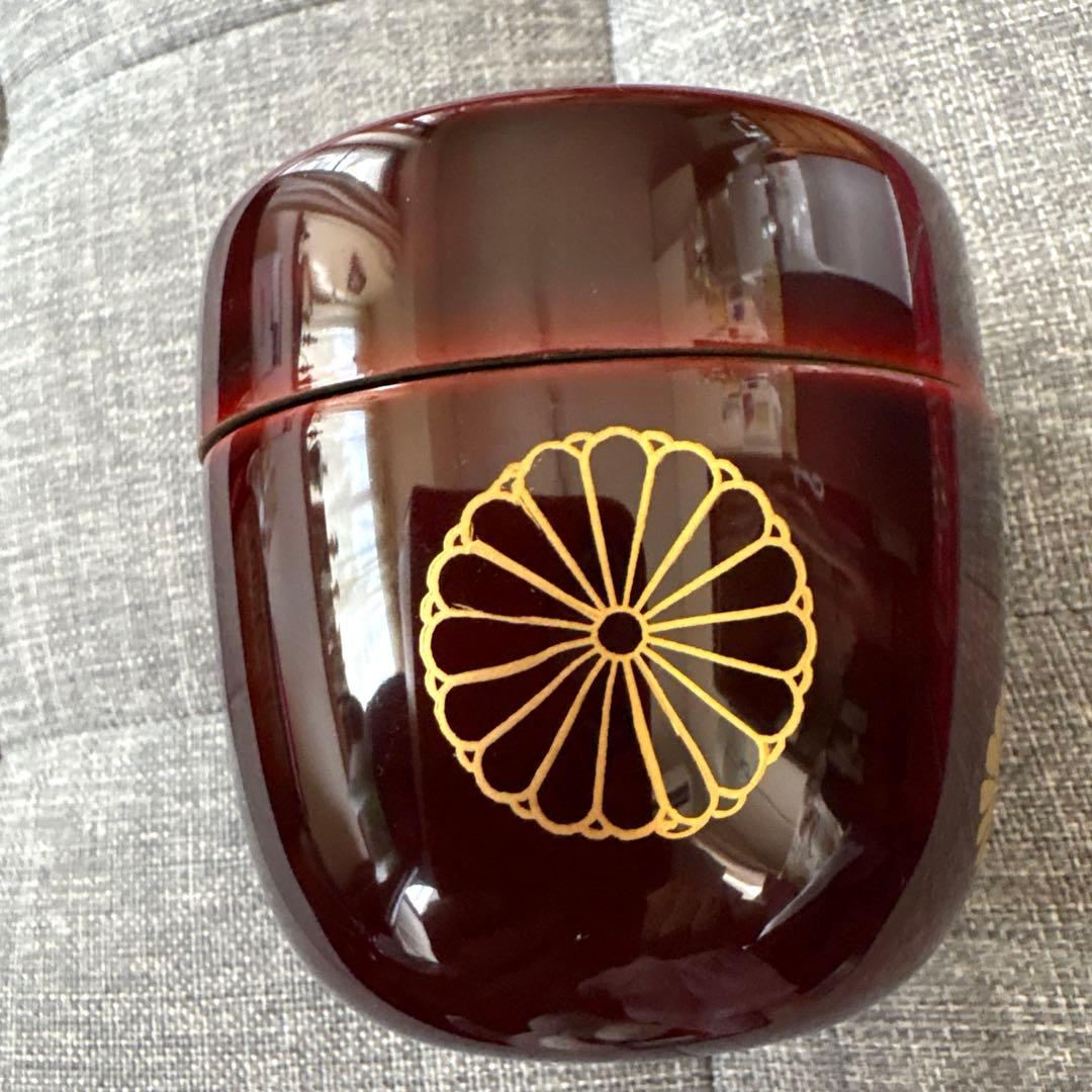 中棗　木製 木乾黒溜塗 二度塗り　菊桐