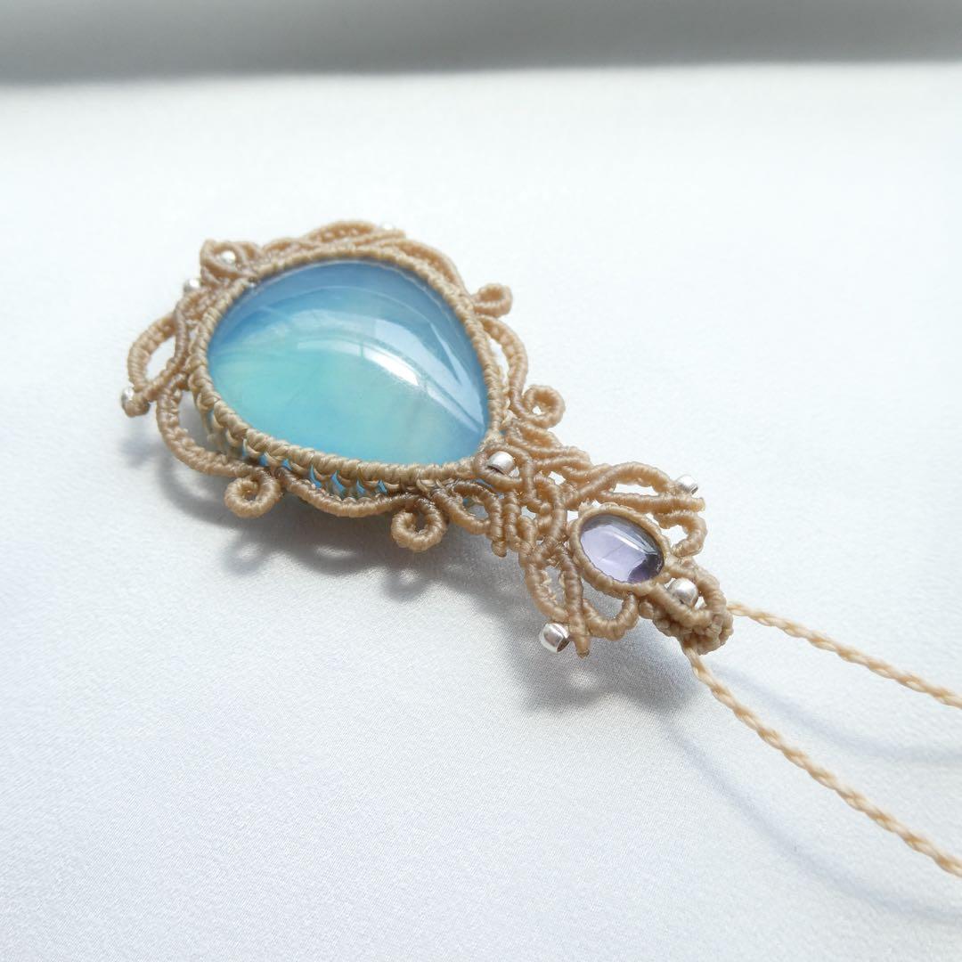 アクアマリン・アイオライトのマクラメネックレス