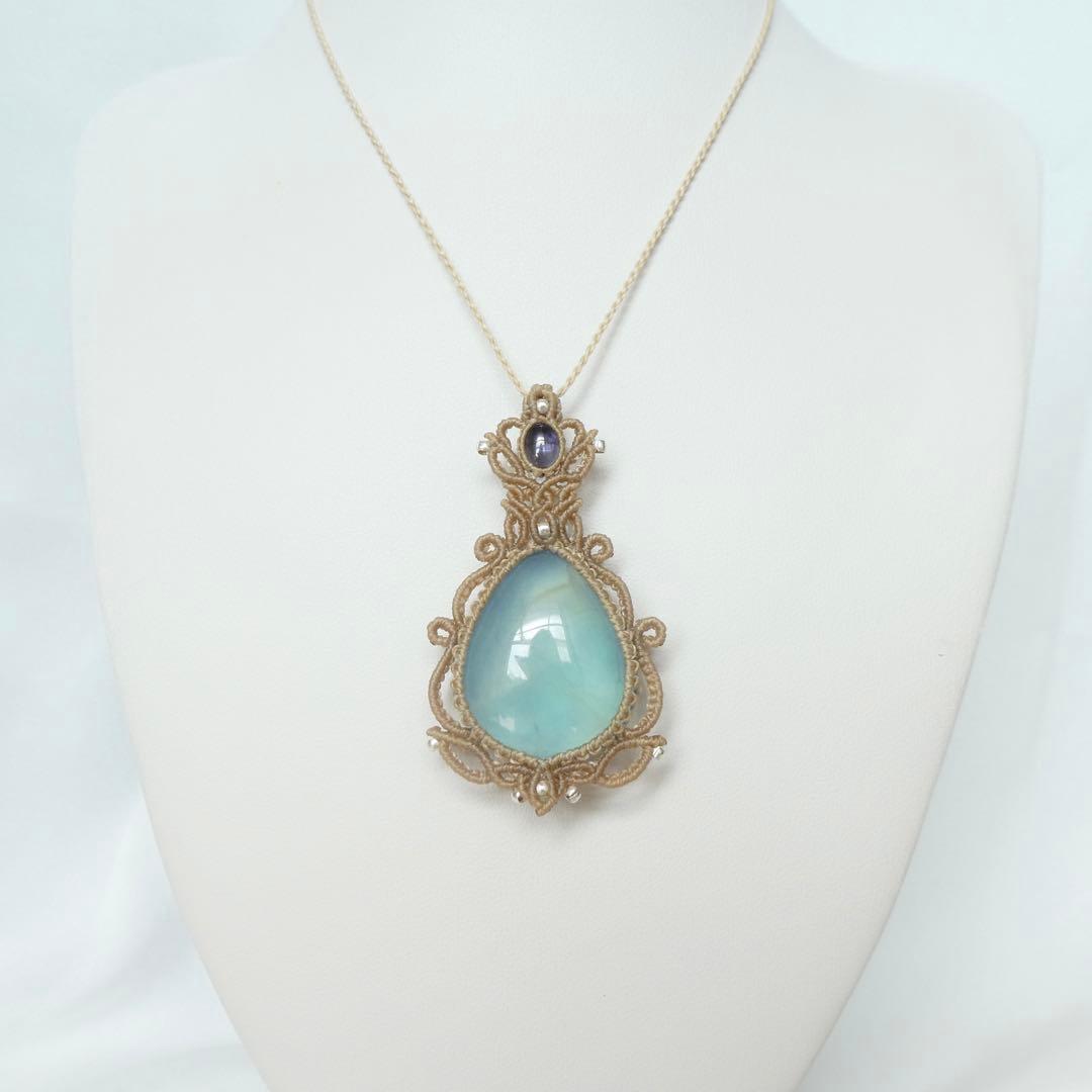 アクアマリン・アイオライトのマクラメネックレス