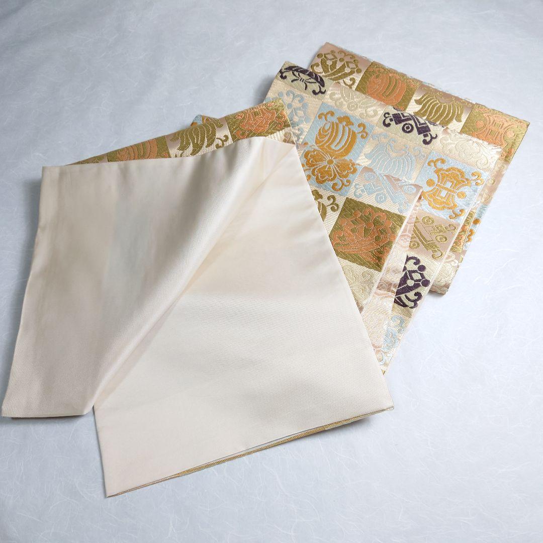 正絹 袋帯 六通柄 河合美術織物謹製 市松 宝づくし 極上 逸品 未使用品