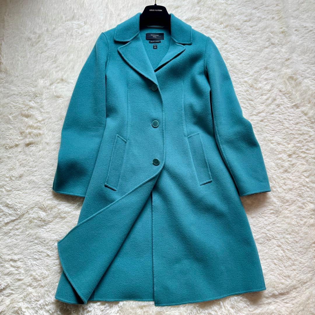 美品 Max Mara クチートアマーノ ダブルフェイス ターコイズブルー XL