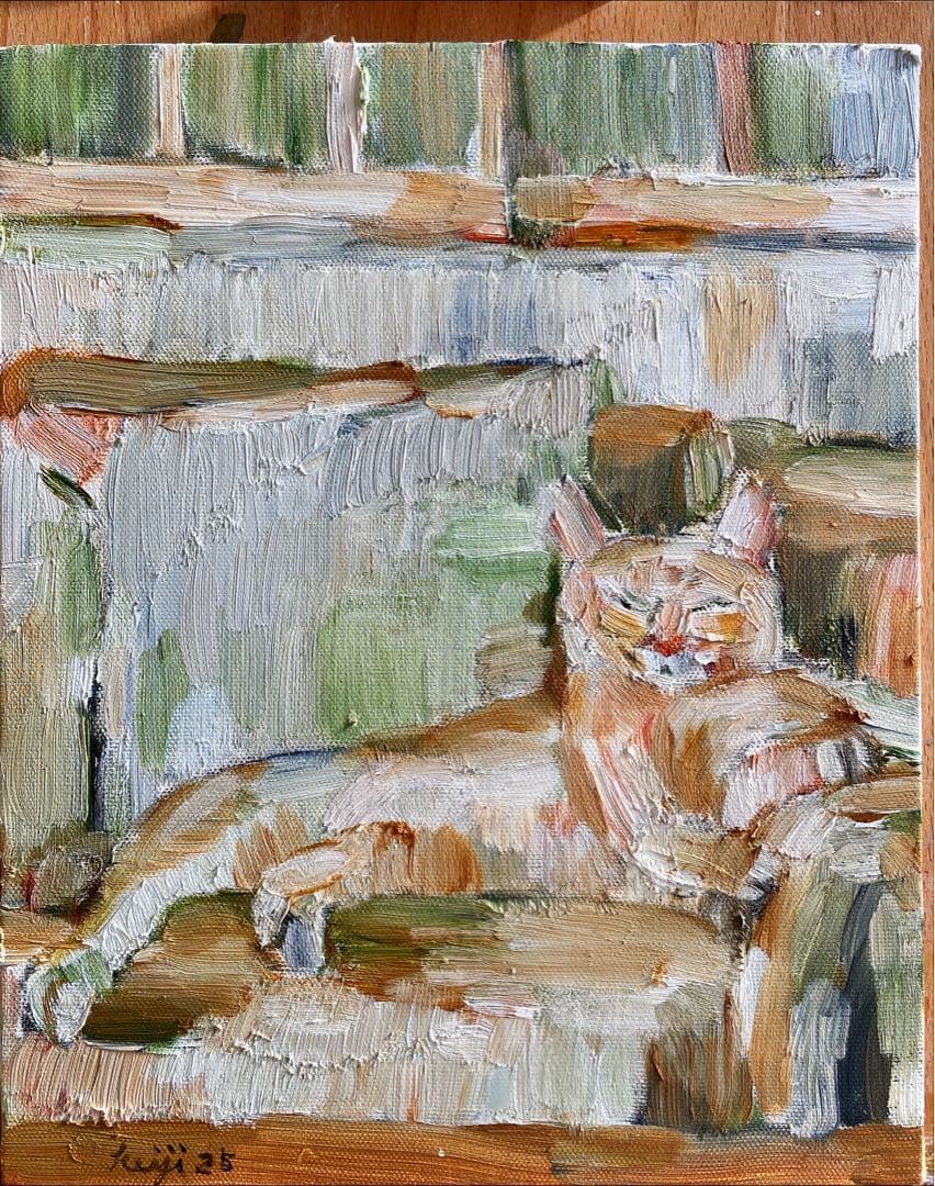 【原画・油絵】ねこ｜F3キャンバス｜2025年制作｜一点物｜額装イメージあり