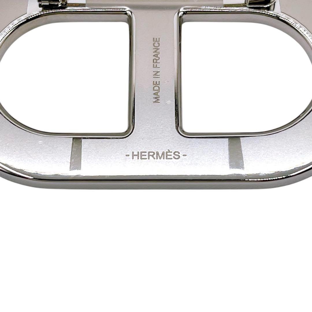 極美品 エルメス ブローチ シェーヌダンクル レザー 黒 ブラック 銀 シルバー