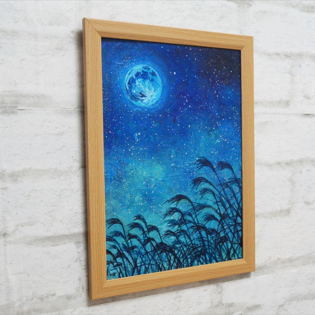 油絵 油彩 油彩画 絵 絵画【青のお月見】