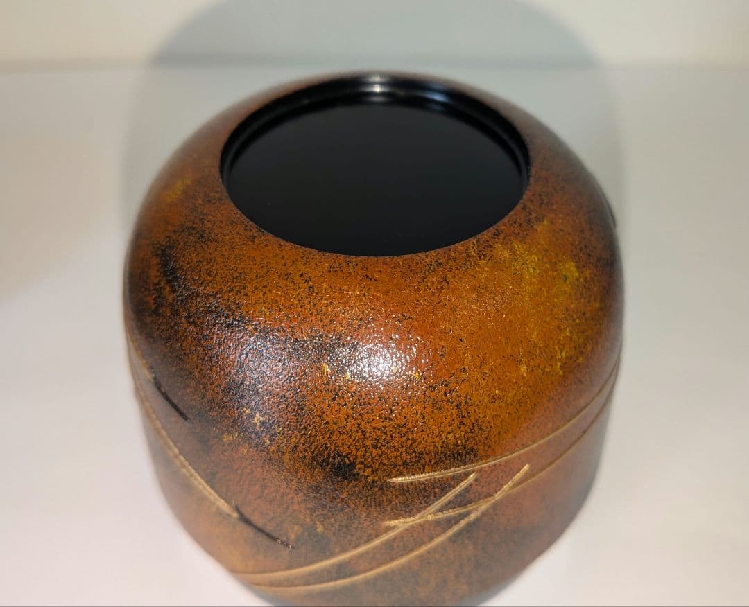 『松葉蒔絵』錆塗大棗　茶道具 川端近左　共箱　二重箱　表千家裏千家千利休