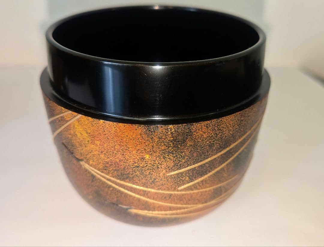 『松葉蒔絵』錆塗大棗　茶道具 川端近左　共箱　二重箱　表千家裏千家千利休