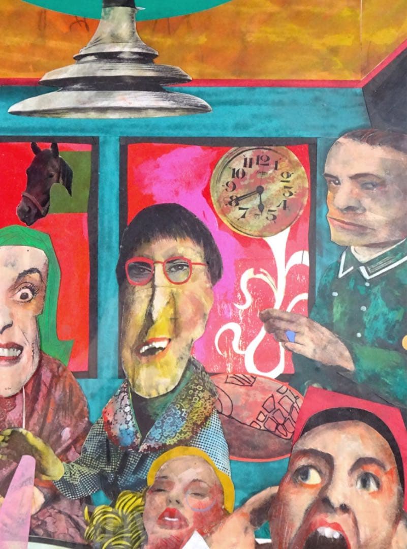 【木村タカヒロ】作 紙にコラージュ『HAND POWER』裸婦 直筆サイン 額装