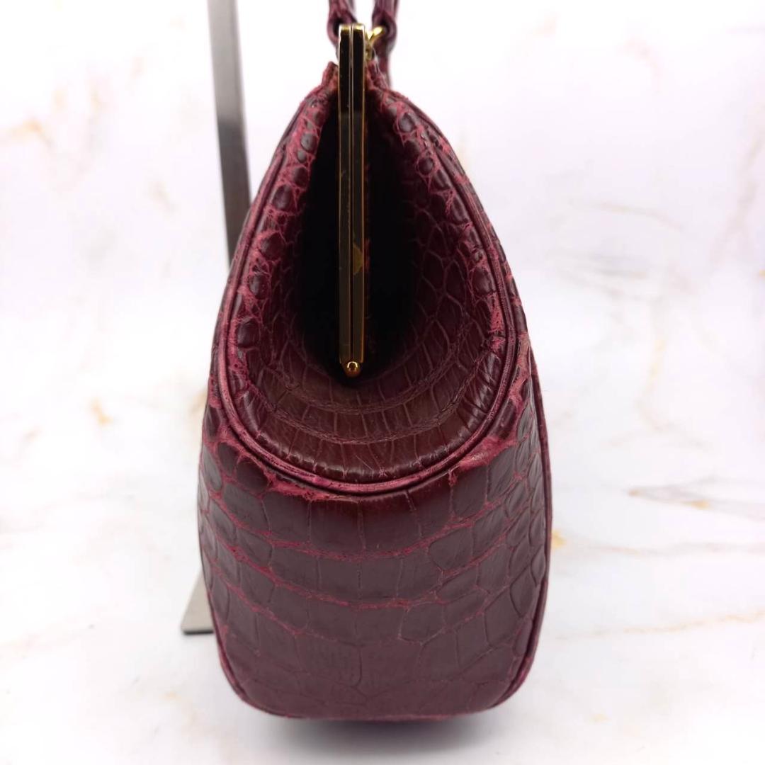 ✨希少✨ハマノ サンピエトロ　リアルクロコ ハンドバッグ ボルドー がま口