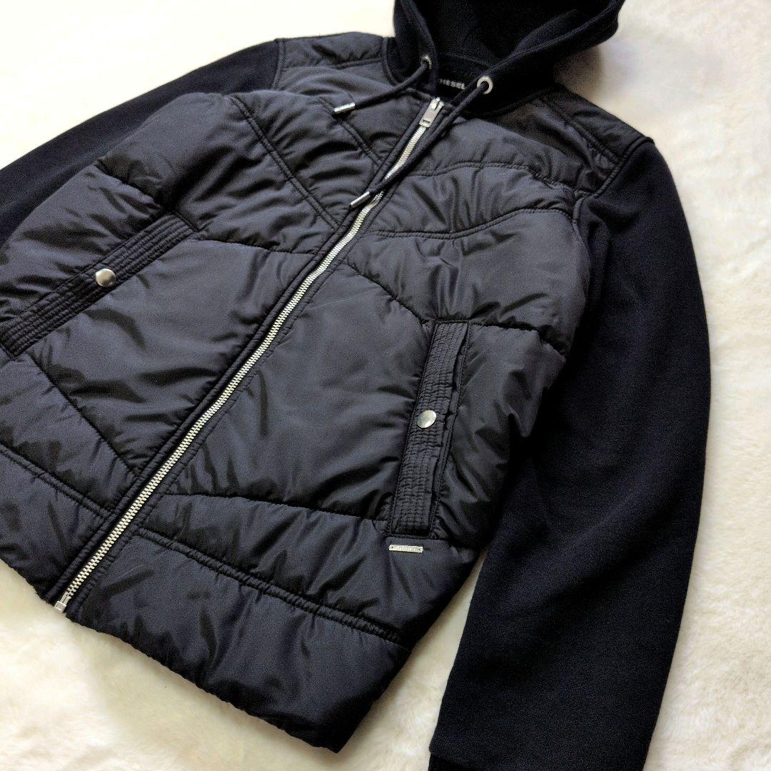 【大人気】DIESEL 異素材ミックス 切替 パーカー 中綿 S